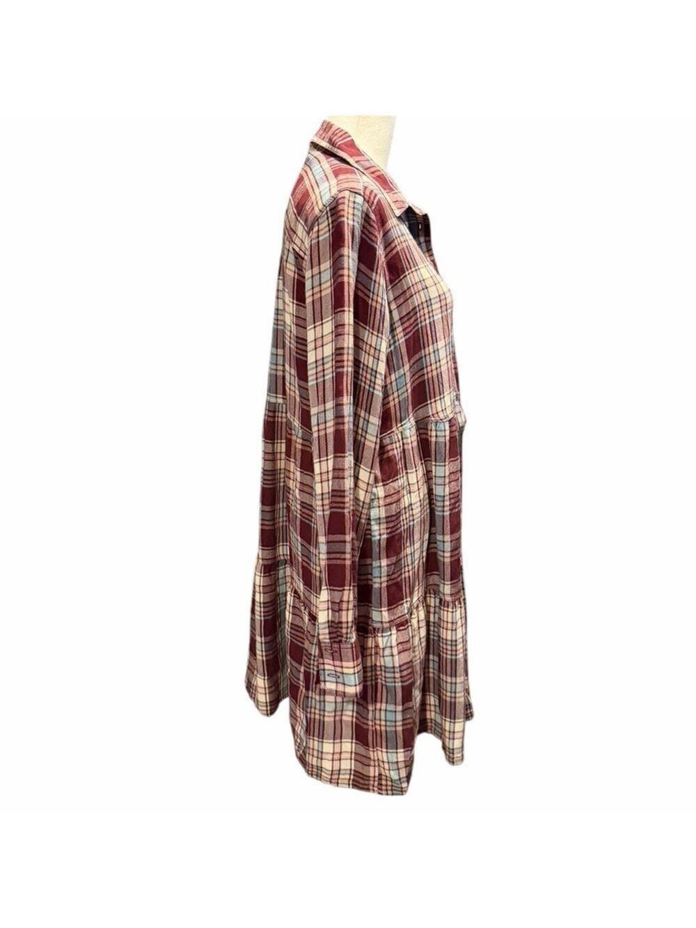 Loft Plaid Tiered Shirtdress Button Front Long Sleeves Chest Pocket NWOT Size S - Picture 2 of 6